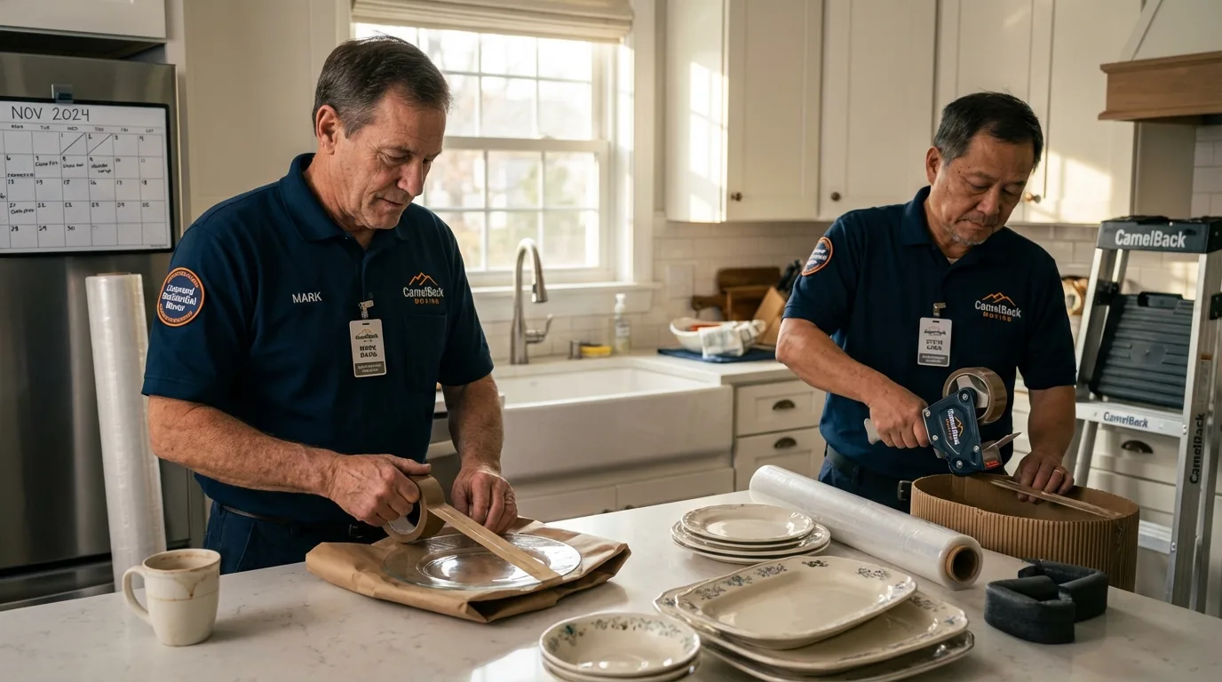 Professional crew packing kitchen dishware in Malvern, IA